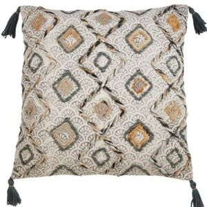 SARO LIFESTYLE Lauren Collection Block Print Embroidered PillowTasseled Corners